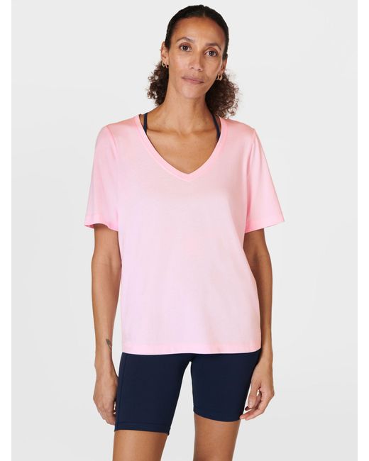 Sweaty Betty White Essential Organic Cotton Blend V-neck T-shirt