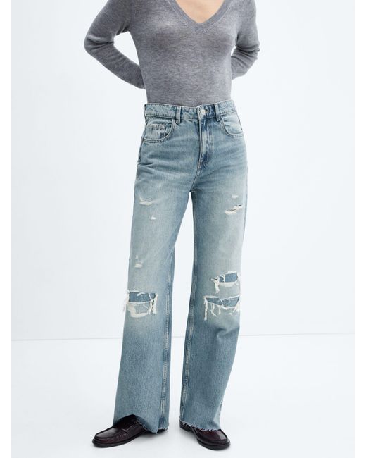 Mango Blue Monrow Ripped Covered Jeans