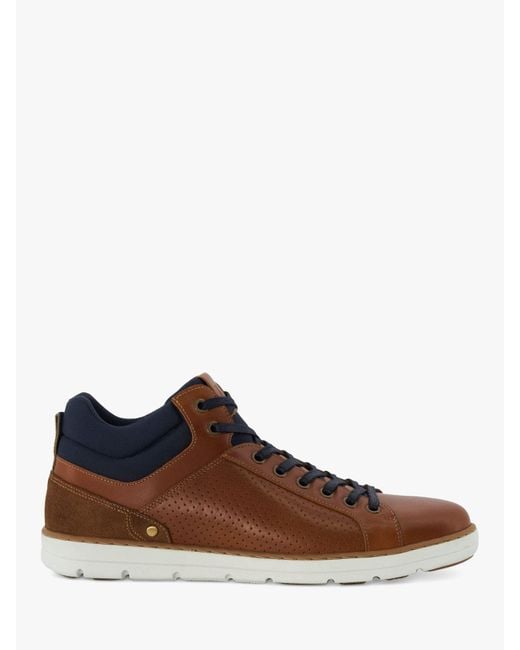 Dune Brown Southern Leather Hi-top Trainers for men