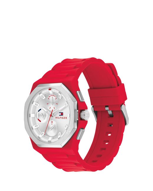 Tommy Hilfiger Red Octagon Dial Silicone Strap Watch for men