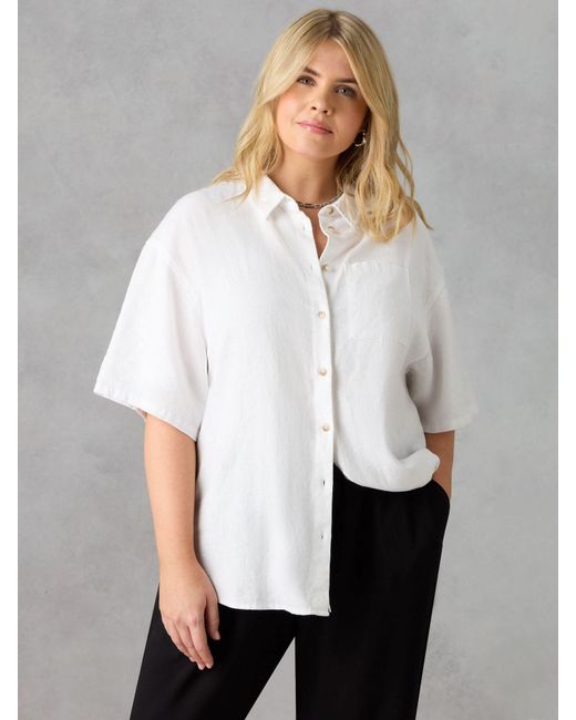 Live Unlimited White Curve Linen Blend Short Sleeve Shirt
