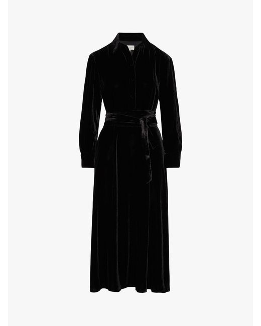 Jasper Conran Black Eve Silk Blend Velvet Midi Shirt Dress