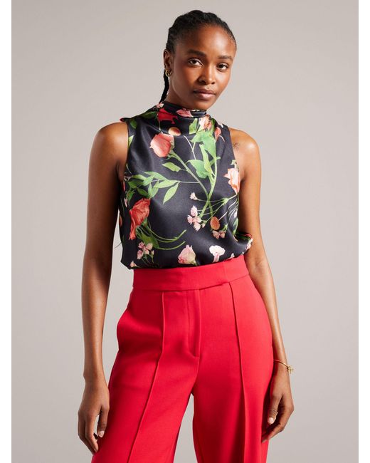Ted Baker Red Raeven Floral Print Sleeveless Top