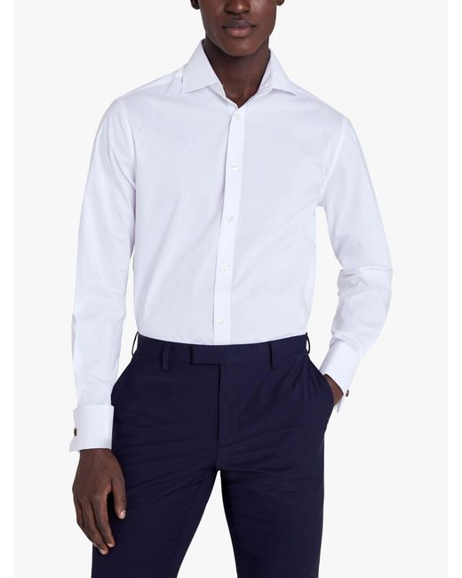 Moss Bros White Tailored Fit Double Cuff Stretch Shirt for men