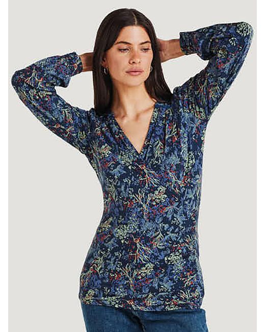 Thought Blue Cassia Printed Wrap Top