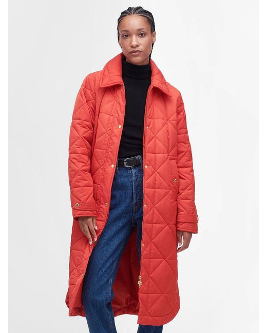 Barbour Red Carolina Long Quilted Coat