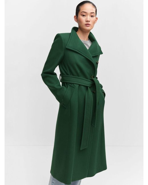 Mango Green Sirenita Wool Blend Long Belted Coat