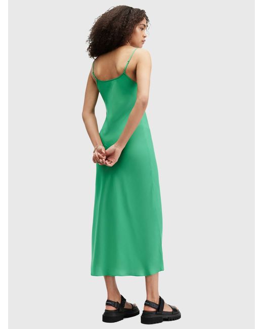 AllSaints Green Bryony Slip Midi Dress