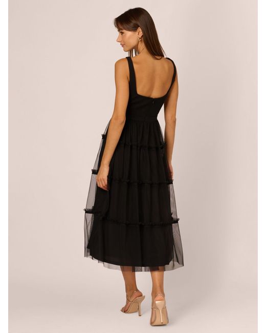Adrianna Papell Black Knit And Mesh Midi Dress