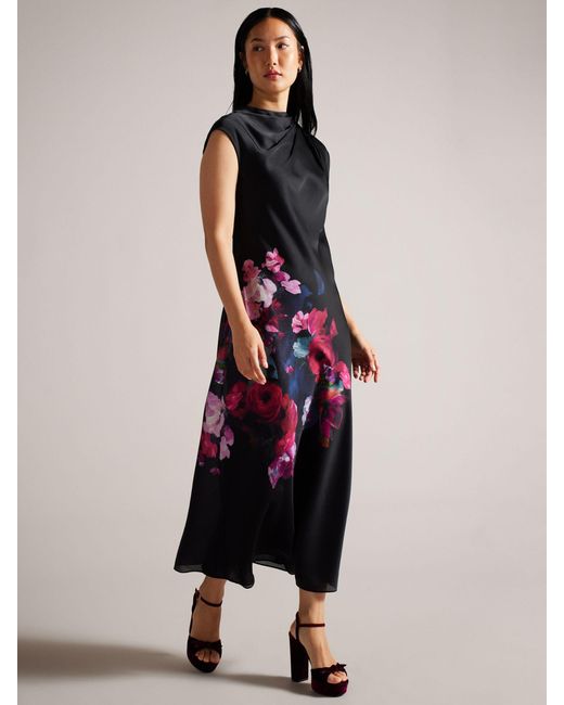 Ted Baker Black Rahelee Floral Slip Midi Dress