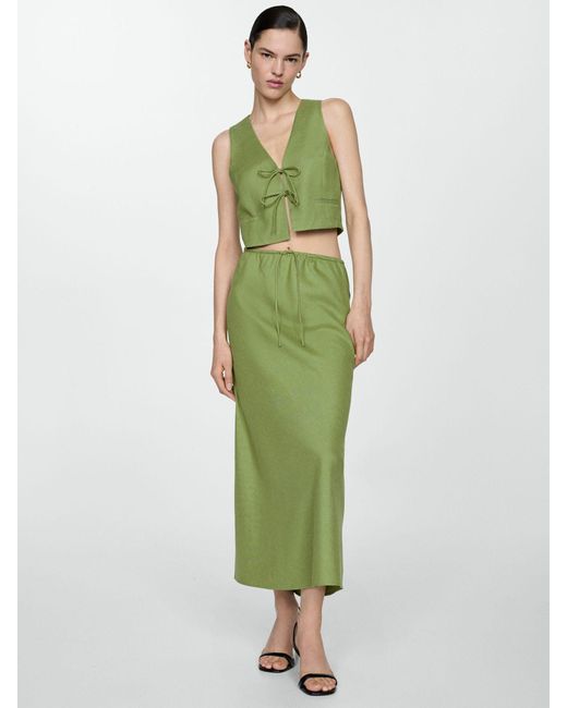 Mango Green Lago Linen Blend Maxi Skirt