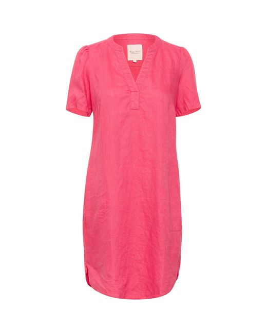 Part Two Pink Aminase Linen Short Sleeve Pocket Dress