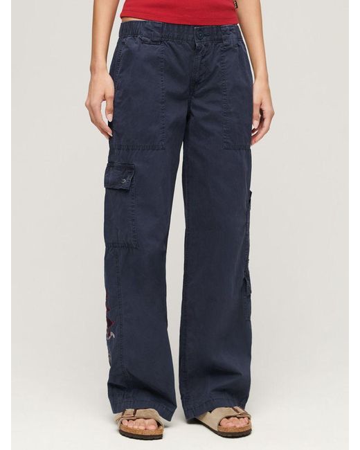 Superdry Blue Low Rise Embroidered Cargo Trousers