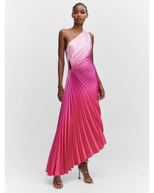 Mango Pink Claudi Asymmetric Pleated Dress