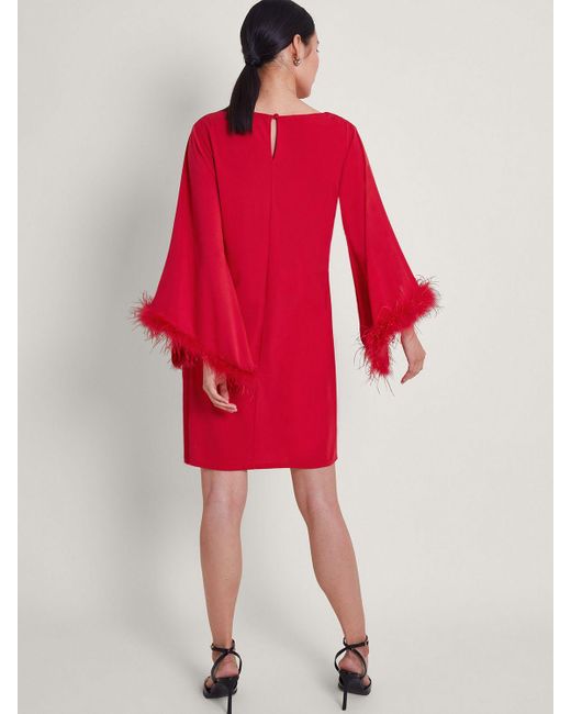Monsoon Red Feather Trim Tunic Dress