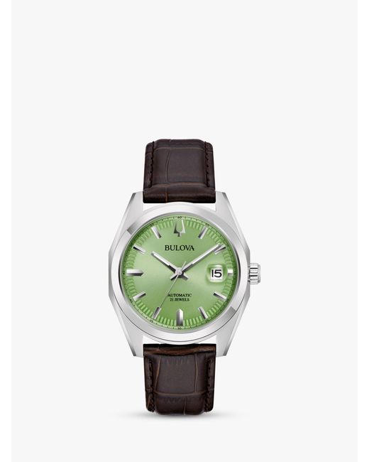 Bulova Green 96b427 Surveyor Automatic Date Leather Strap Watch for men