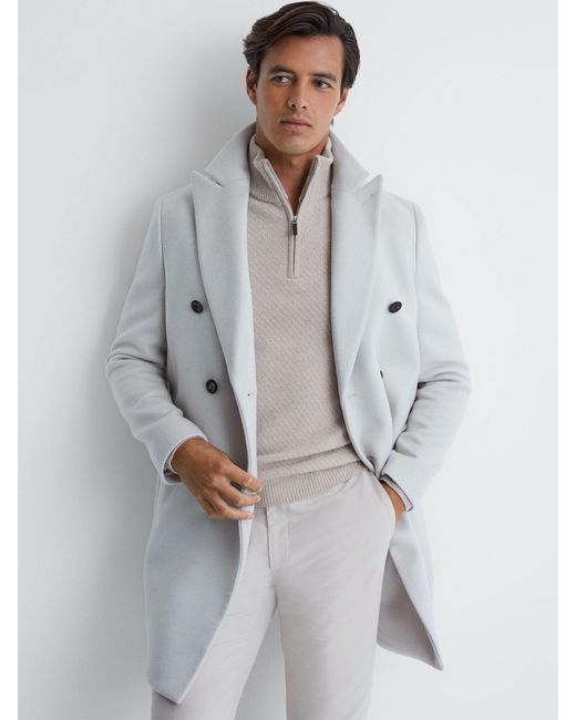 Reiss Gray Tempo Wool Blend Long Sleeve Half Zip Jumper for men