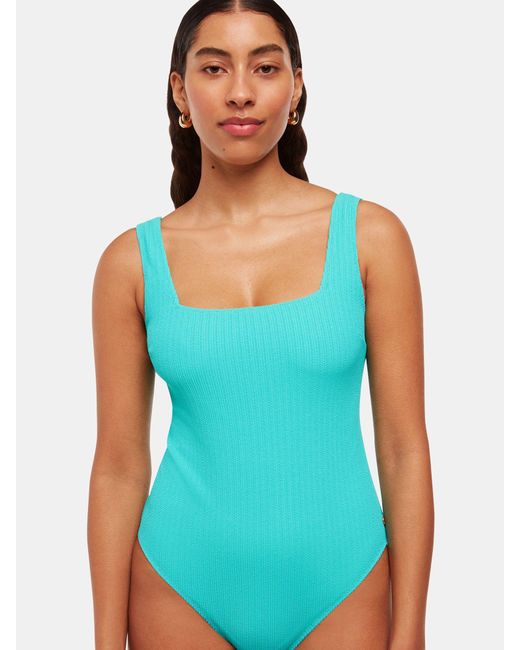 Whistles Blue Textured Square Neck Swimsuit