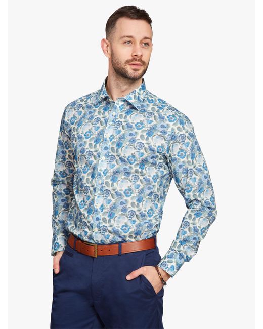 Simon Carter Blue Liberty Fabric Heidi Rose Regular Fit Shirt for men