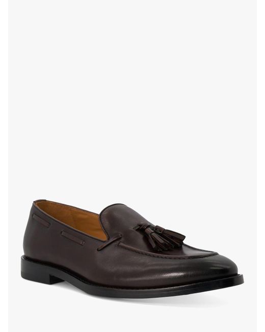 Dune Brown Sandders Leather Tassle Loafers for men