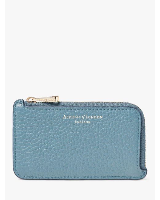 Aspinal Blue Pebble Leather Zipped Coin And Card Holder