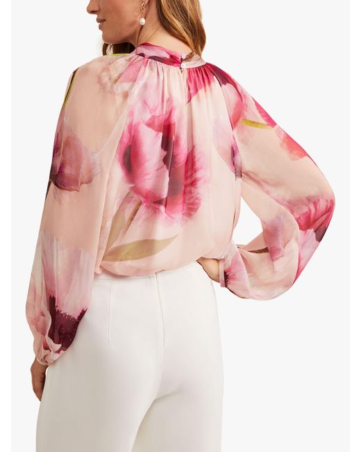 Phase Eight Pink Poppy Floral Silk Blouse