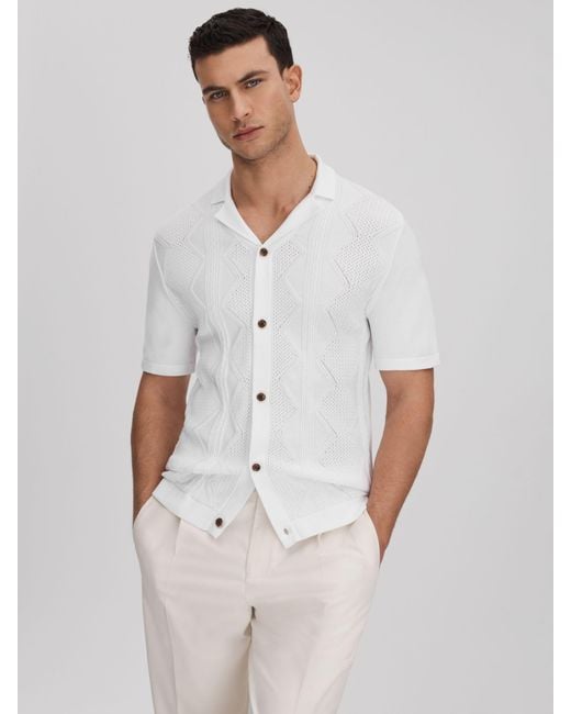 Reiss White Fortune Short Sleeve Cuban Shirt for men