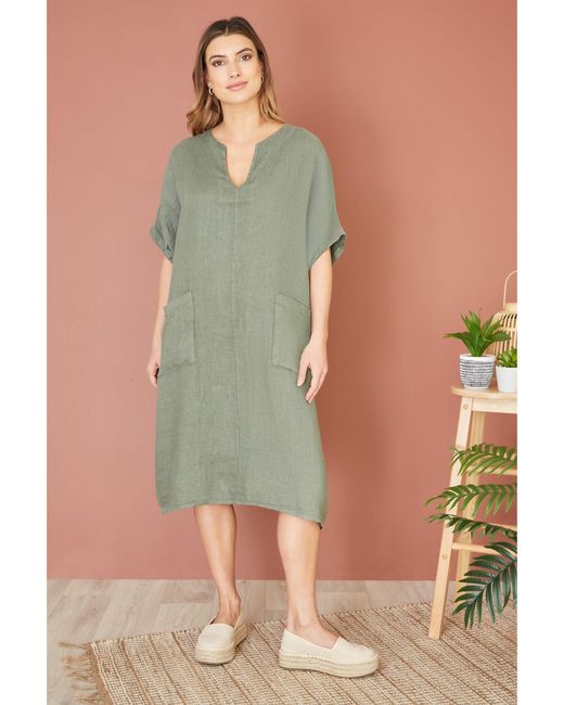 Yumi' Green Italian Linen Tunic Dress