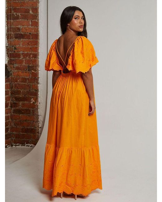 Chi Chi London Orange Broderie Maxi Dress