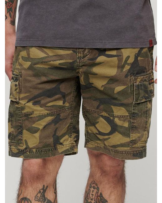 Superdry Green Heavy Camouflage Print Cargo Shorts for men