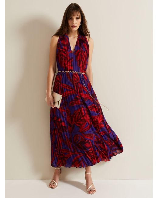 Phase Eight Red Adelaide Pleated Midaxi Dress