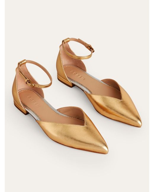 Boden Natural Metallic Leather Ankle Strap Pointed Flats