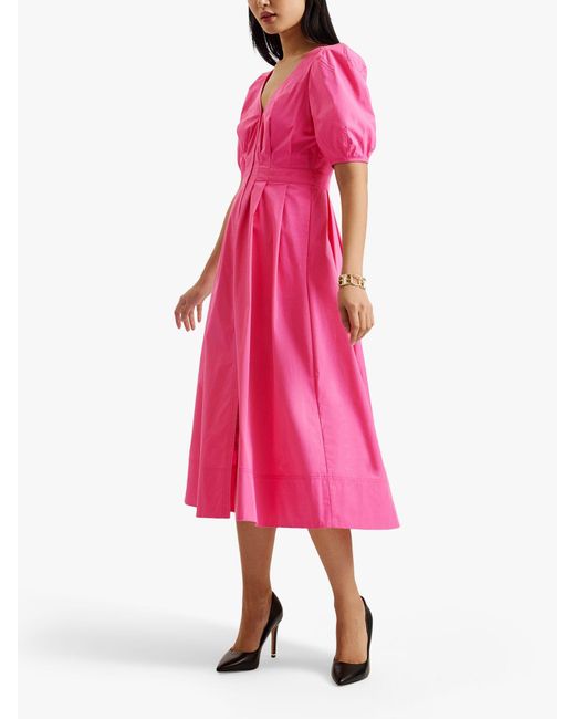 Ted Baker Pink Ledra Puff Sleeve Midi Dress