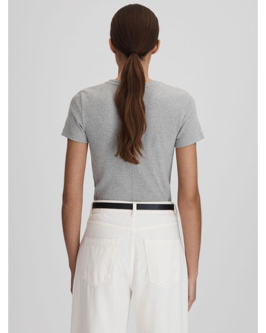 Reiss Gray Victoria Short Sleeve Ribbed Top