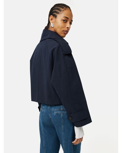 Jigsaw Blue Double Breasted Cropped Trench Coat