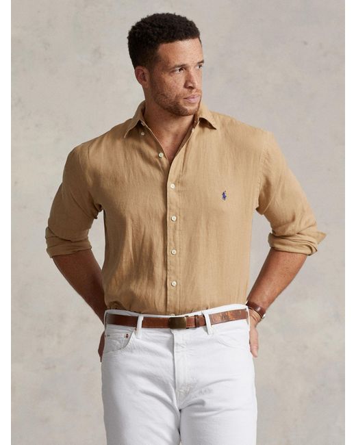 Ralph Lauren Natural Big & Tall Long Sleeve Linen Shirt for men