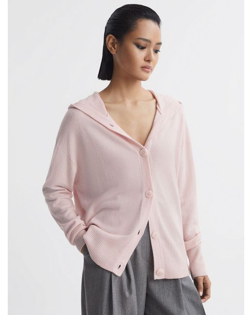 Reiss Pink Evie Hooded Cashmere Blend Cardigan