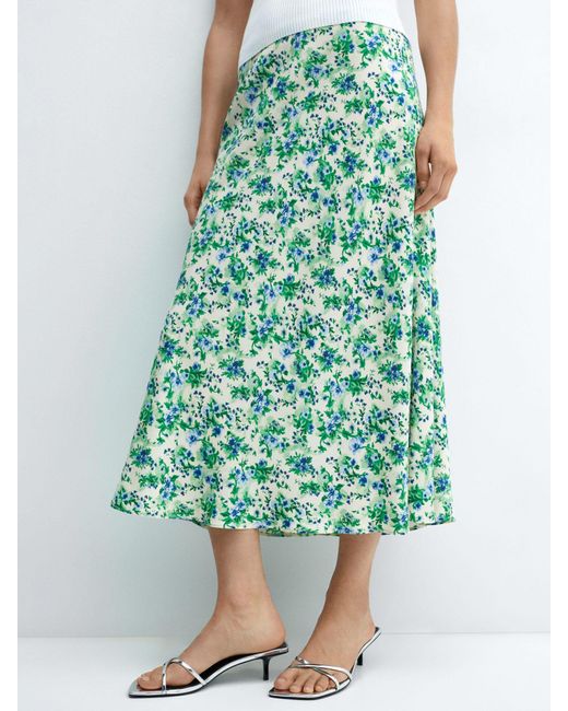 Mango Green Bombay Satin Floral Midi Skirt