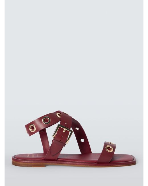 John Lewis Red Luxe Leather Eyelet Strappy Sandals