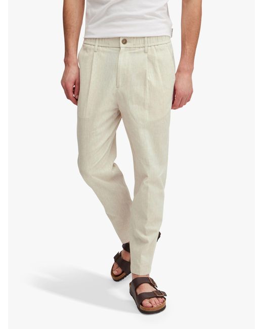 Casual Friday Natural Marc Relaxed Fit Pleated Linen Trousers for men