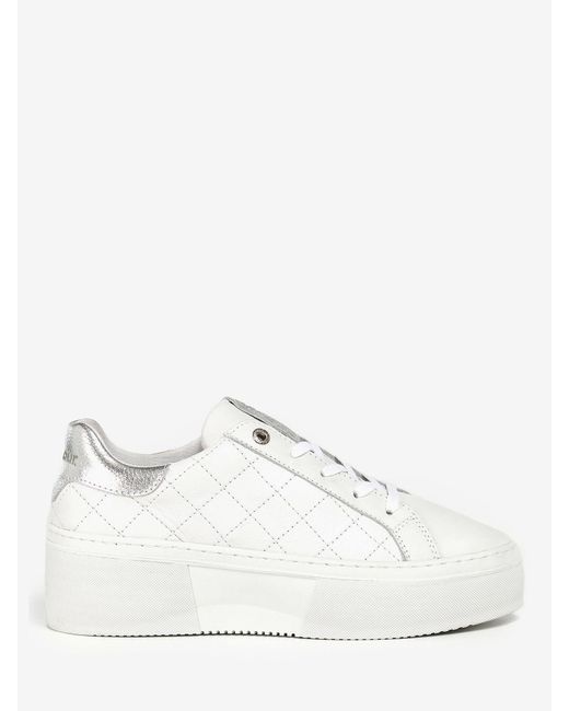 Barbour White Darla Leather Diamond Quilted Flatform Trainers