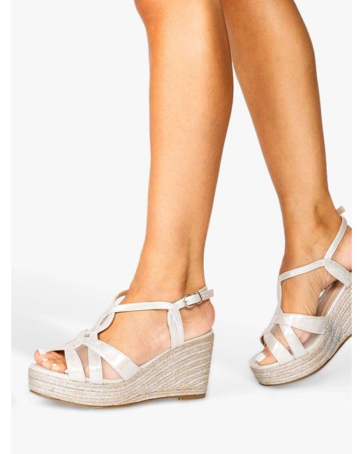 Paradox London White Wide Fit Yanelli Shimmer Wedge Espadrilles