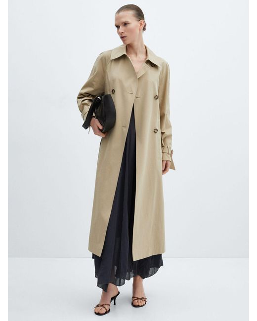 Mango Natural Double Breasted Longline Cotton Trench Coat