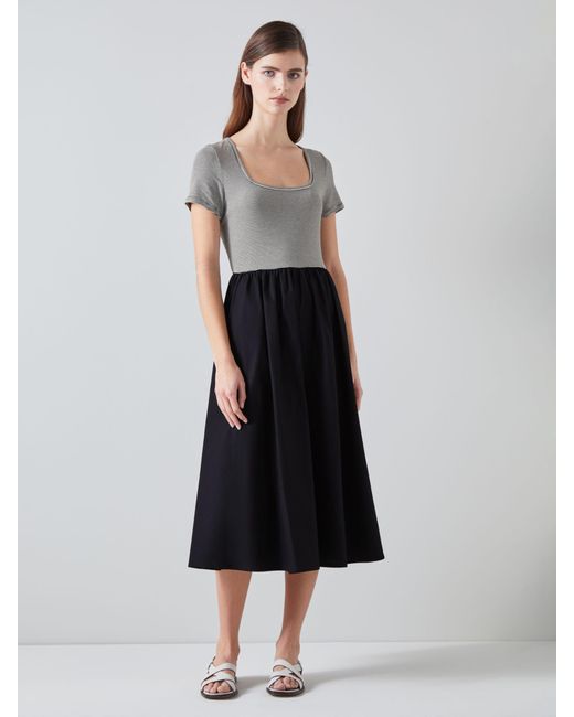 L.K.Bennett White Serina Stripe Jersey & Cotton Midi Dress