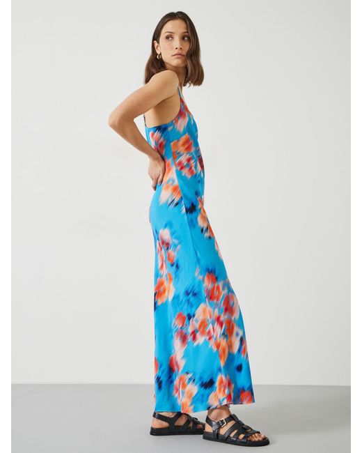 Hush Blue Skye Blurred Floral Print Maxi Slip Dress