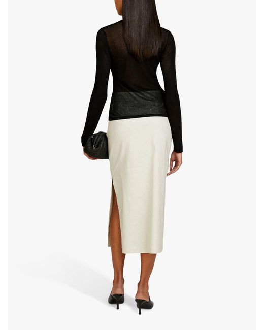 Sisley Black Linen Blend Midi Pencil Skirt