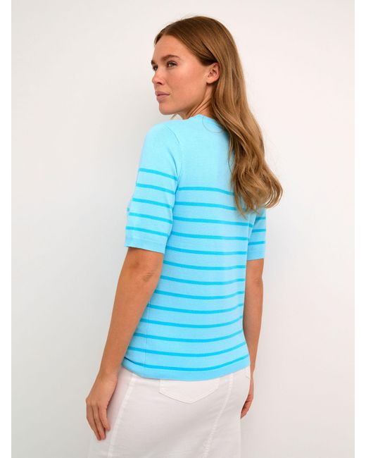 Kaffe Blue Lizza Short Sleeve Striped Knitted Top