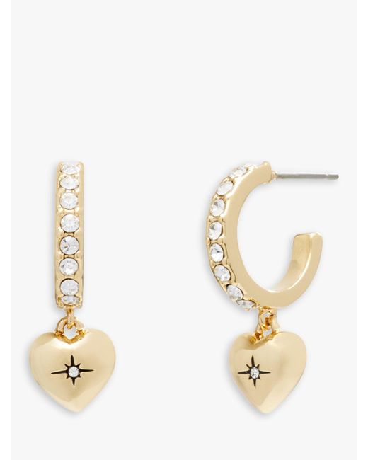 COACH Natural Heart Charm Crystal Huggie Earrings