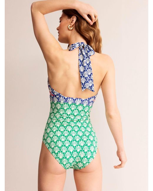 Boden Green Ithaca Shell Print Halterneck Swimsuit
