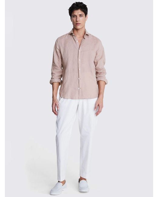 Moss Bros Pink Tailored Fit Linen Long Sleeve Shirt for men